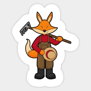 Fox as Farmer with Rake & Hat Sticker